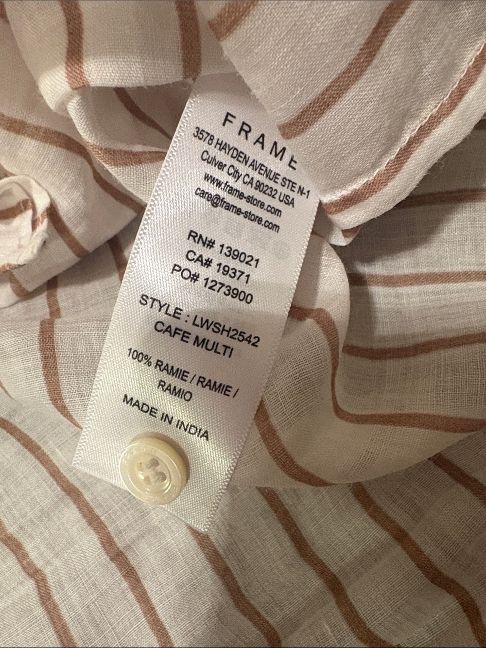 Frame Cream Striped Ruffle Blouse, size small - Picture 4 of 4
